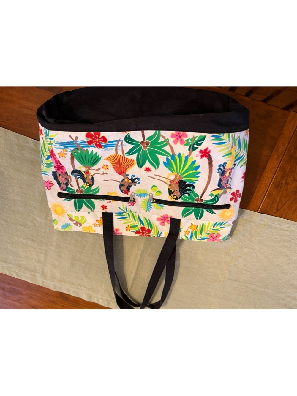 Canvas Hawaiian Print Tote Bag - Black Trim